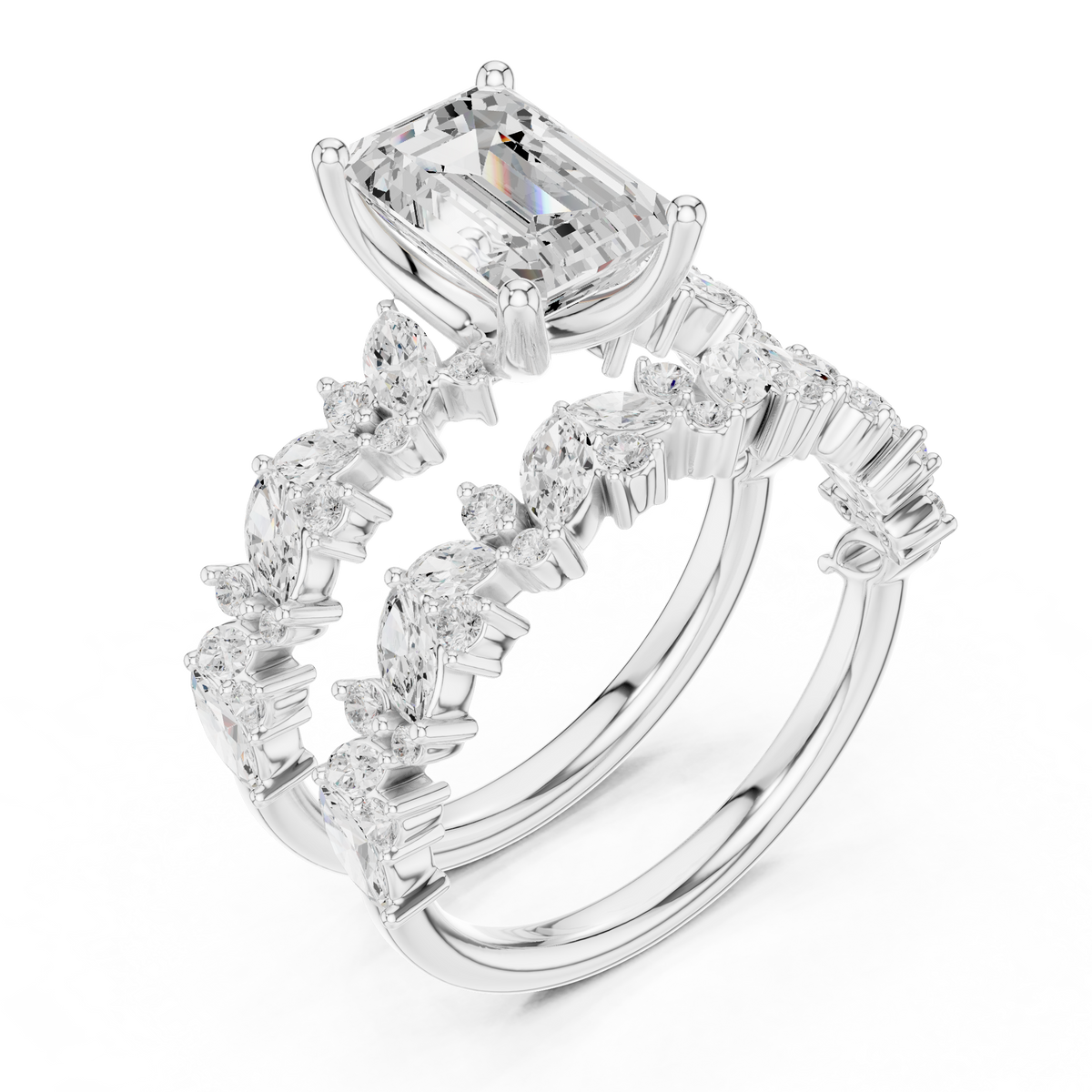 3ct TW Emerald Cut Lab-Grown Diamond Bridal Ring Set