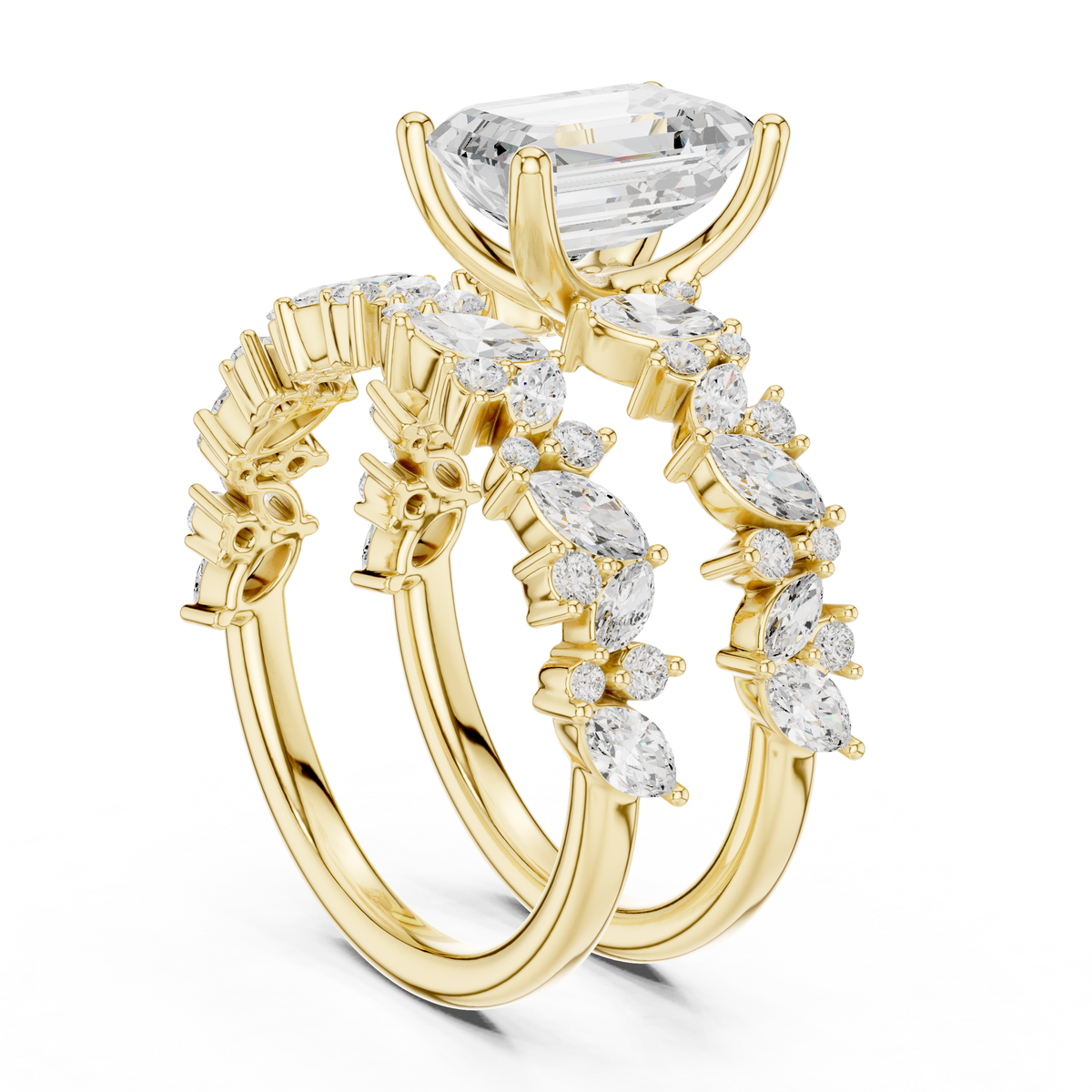 3ct TW Emerald Cut Lab-Grown Diamond Bridal Ring Set