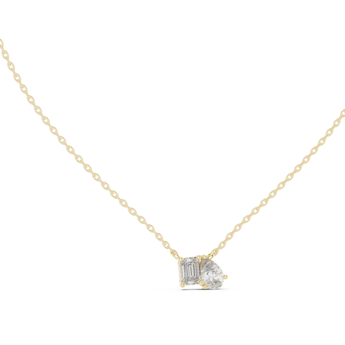 0.96ct TW Emerald and Pear Lab-Grown Diamond Toi et Moi Pendant Necklace