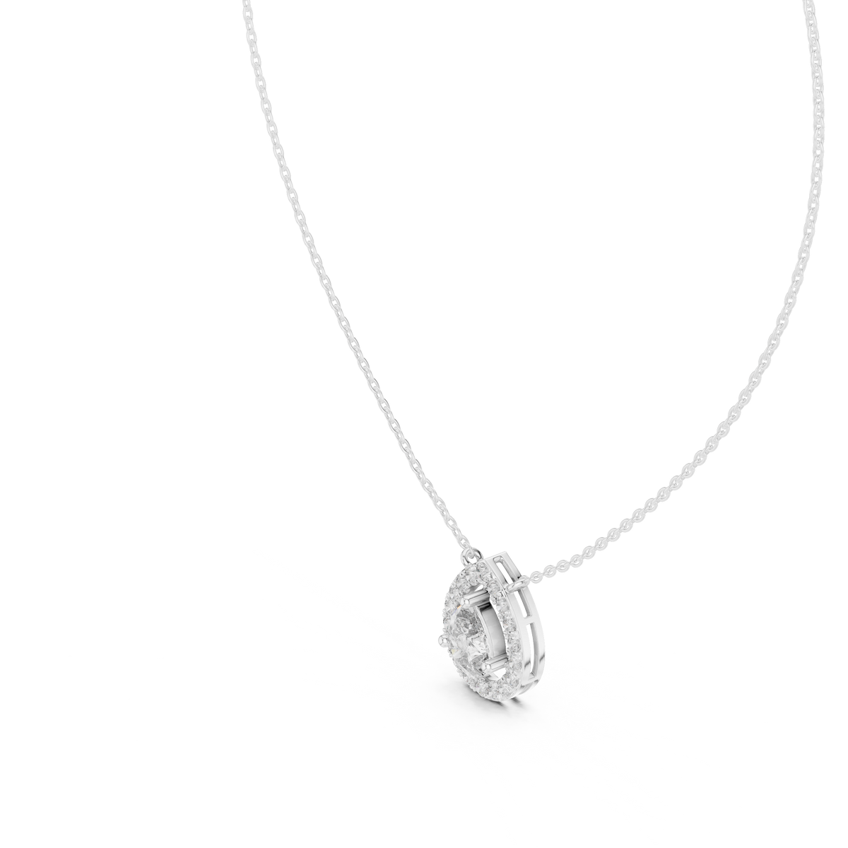 1.95ct TW Pear Lab-Grown Diamond Halo Pendant Necklace