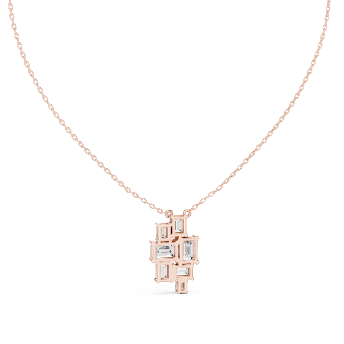 3.86ct TW Emerald Cut Lab-Grown Diamond Cluster Pendant Necklace