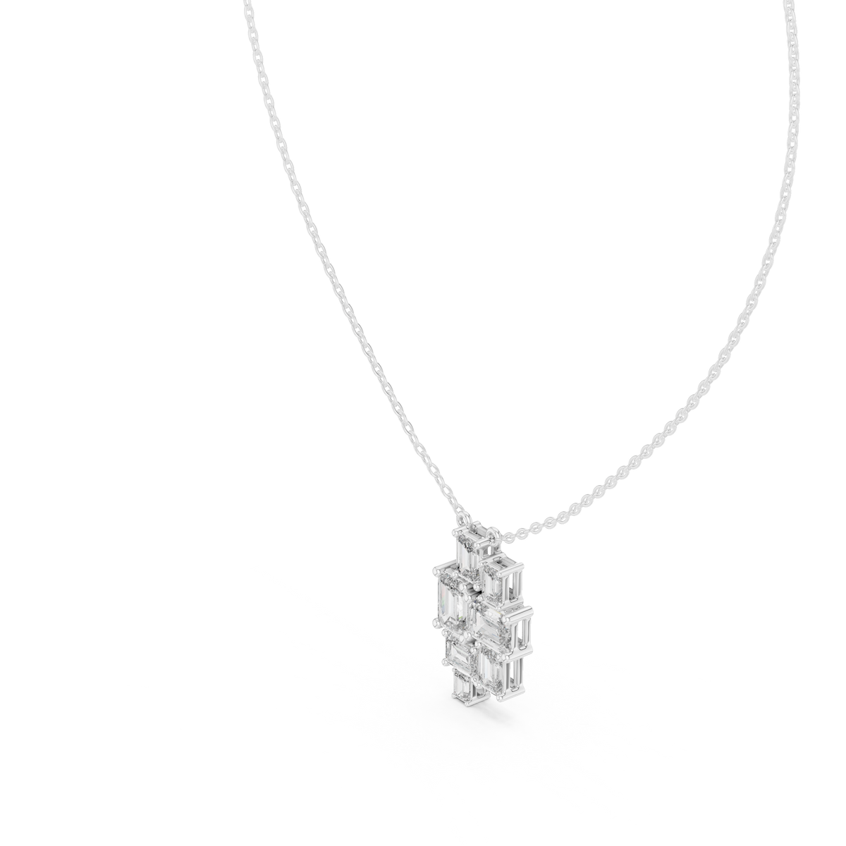 3.86ct TW Emerald Cut Lab-Grown Diamond Cluster Pendant Necklace