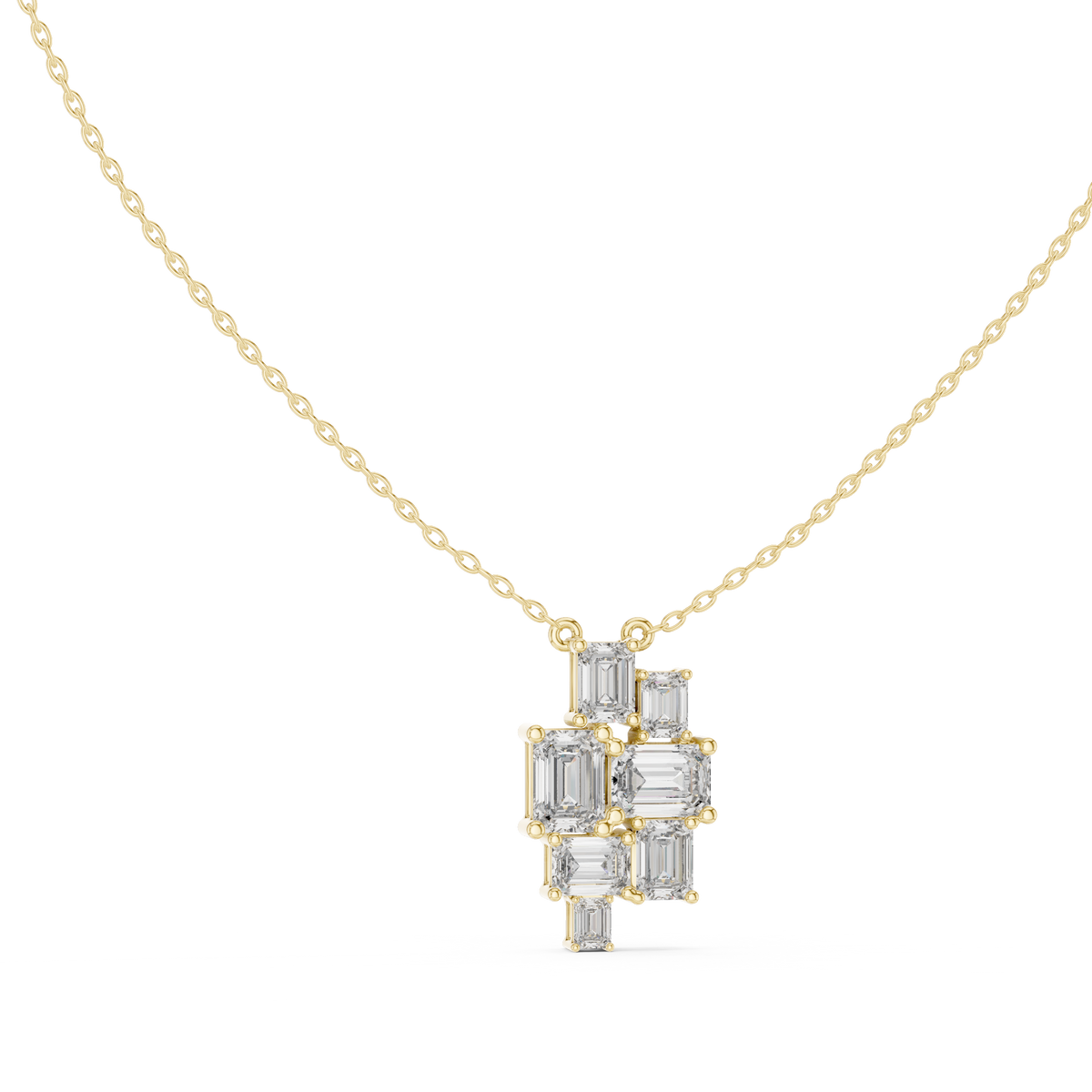 3.86ct TW Emerald Cut Lab-Grown Diamond Cluster Pendant Necklace