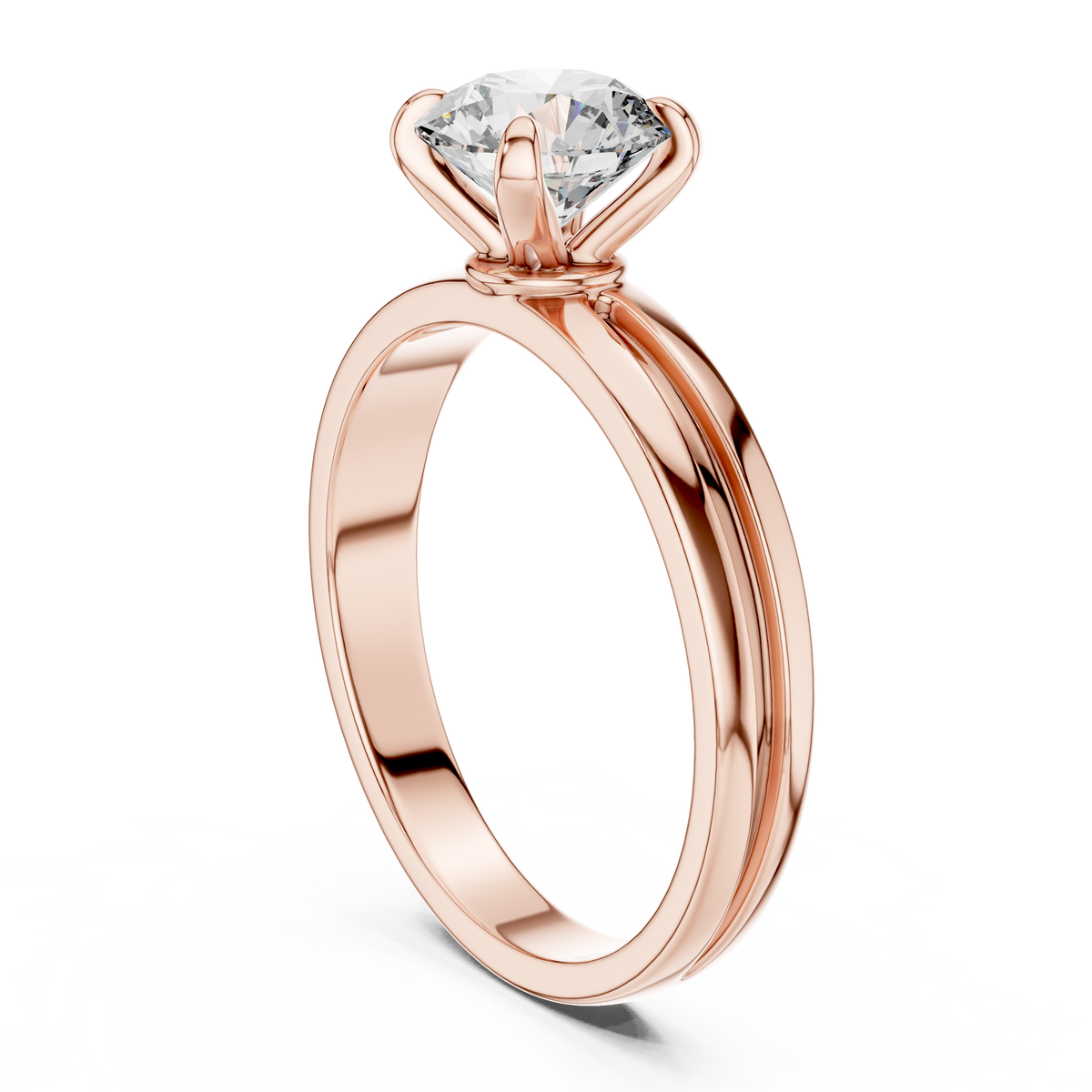 1ct TW Round Lab-Grown Diamond Grooved Band Solitaire Ring