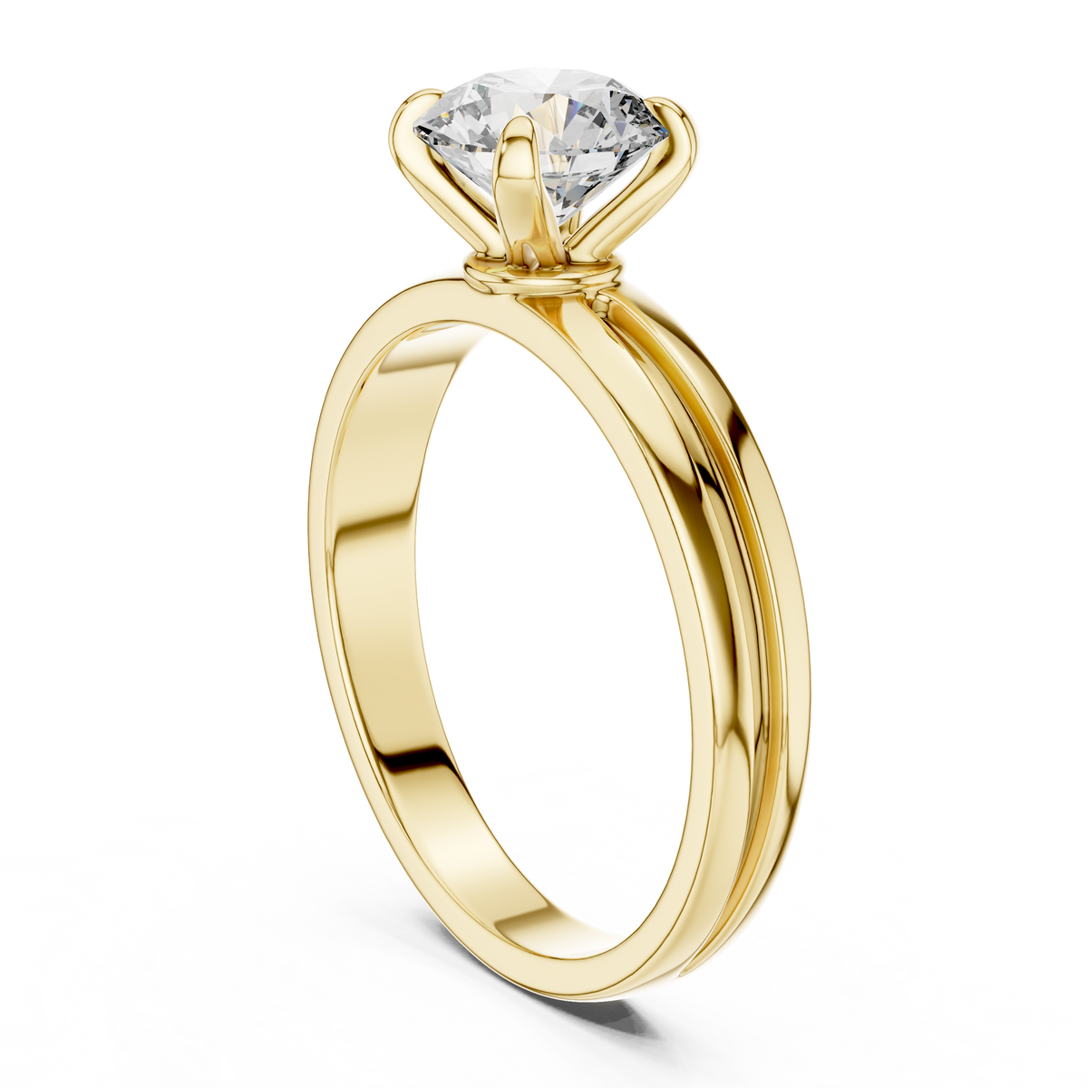1ct TW Round Lab-Grown Diamond Grooved Band Solitaire Ring
