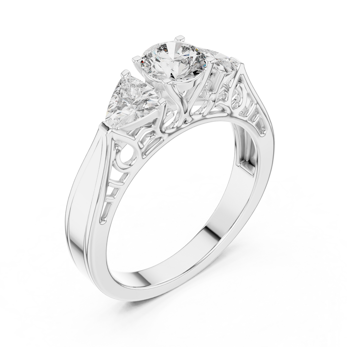 1.02ct TW Round and Trillion Lab-Grown Diamond Vintage Cathedral Ring
