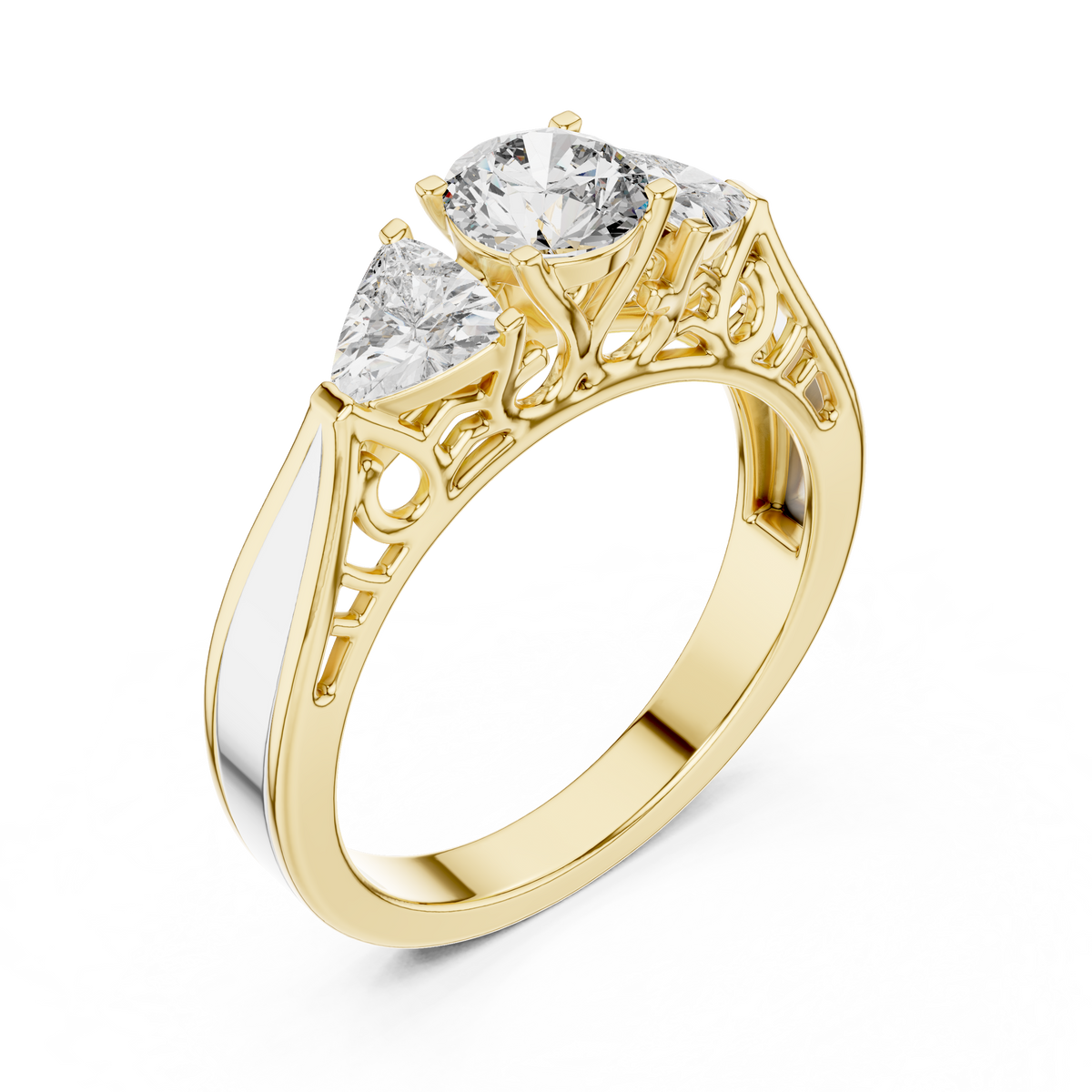 1.02ct TW Round and Trillion Lab-Grown Diamond Vintage Cathedral Ring