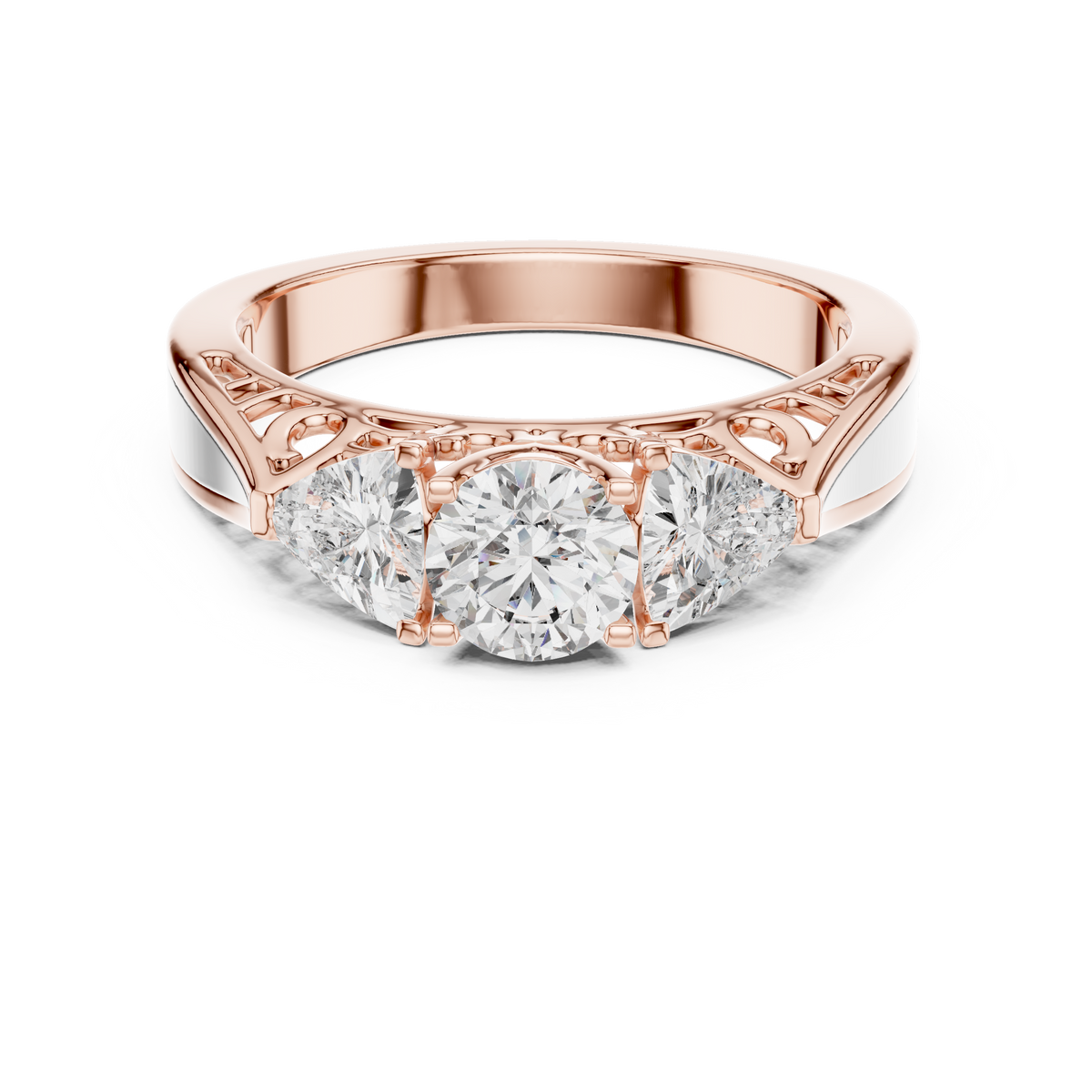 1.02ct TW Round and Trillion Lab-Grown Diamond Vintage Cathedral Ring