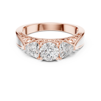 1.02ct TW Round and Trillion Lab-Grown Diamond Vintage Cathedral Ring in Rose Gold — Verasah fine jewellery