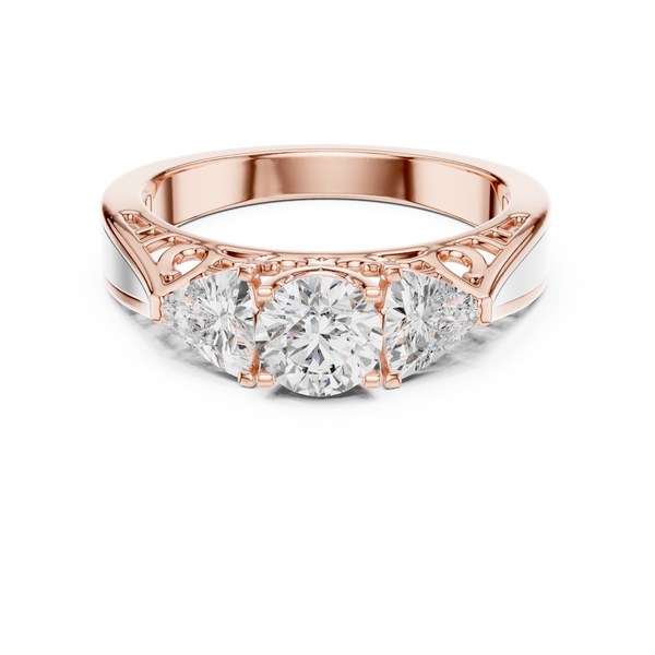 1.02ct TW Round and Trillion Lab-Grown Diamond Vintage Cathedral Ring
