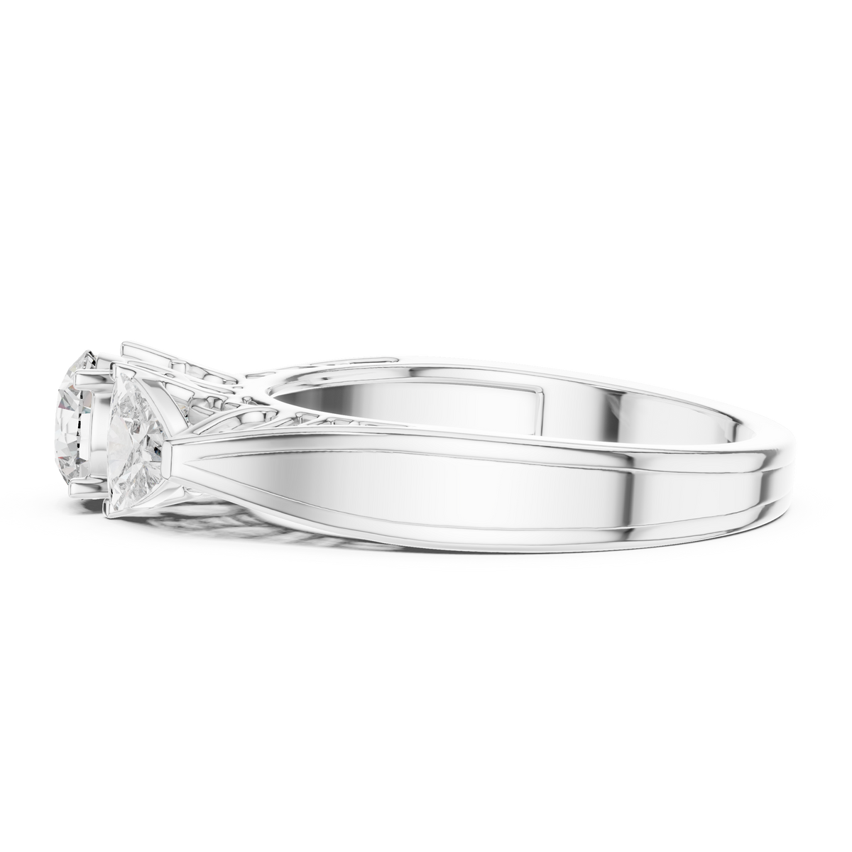 1.02ct TW Round and Trillion Lab-Grown Diamond Vintage Cathedral Ring