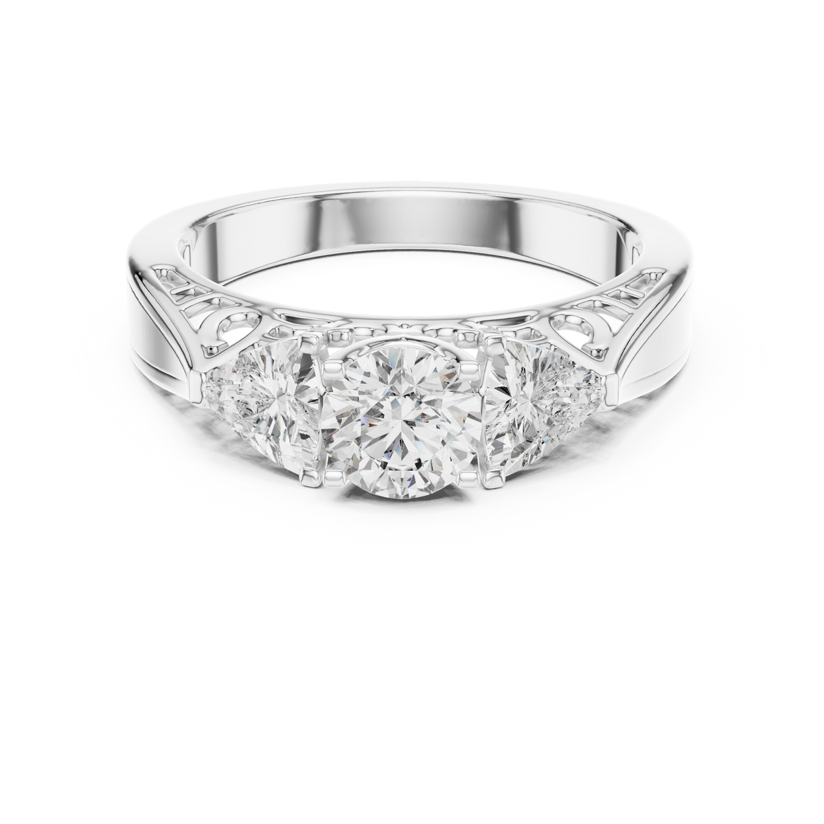 1.02ct TW Round and Trillion Lab-Grown Diamond Vintage Cathedral Ring