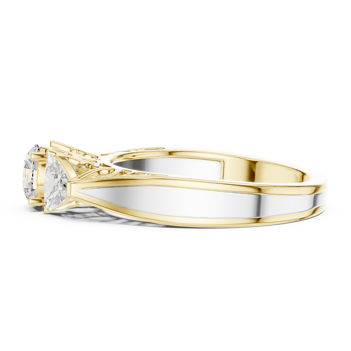 1.02ct TW Round and Trillion Lab-Grown Diamond Vintage Cathedral Ring