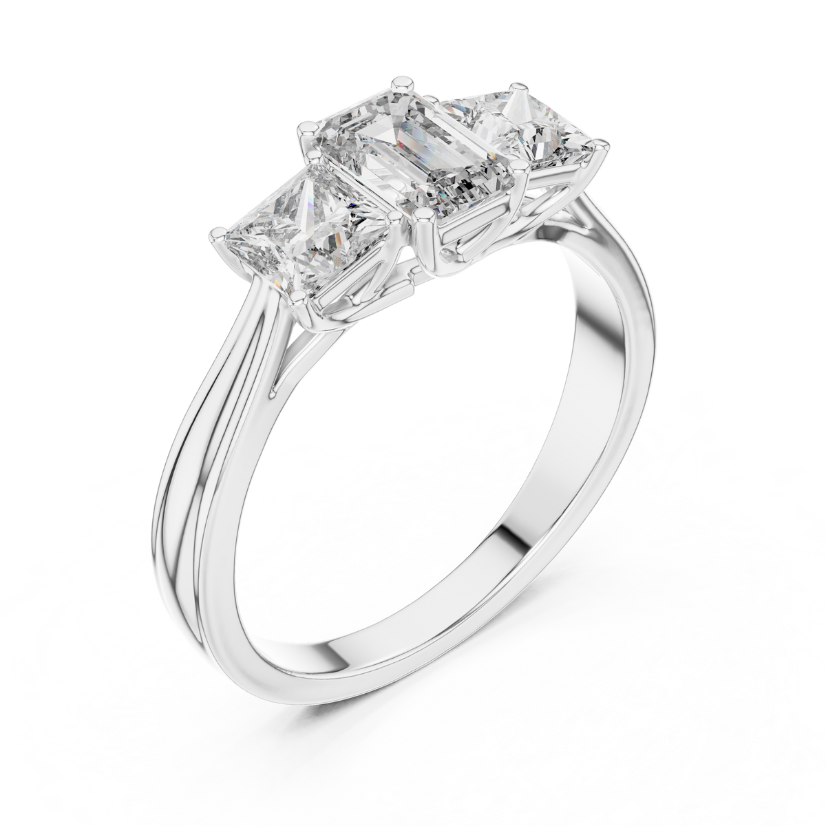 1.16ct TW Emerald Cut Lab-Grown Diamond Princess Three Stone Ring