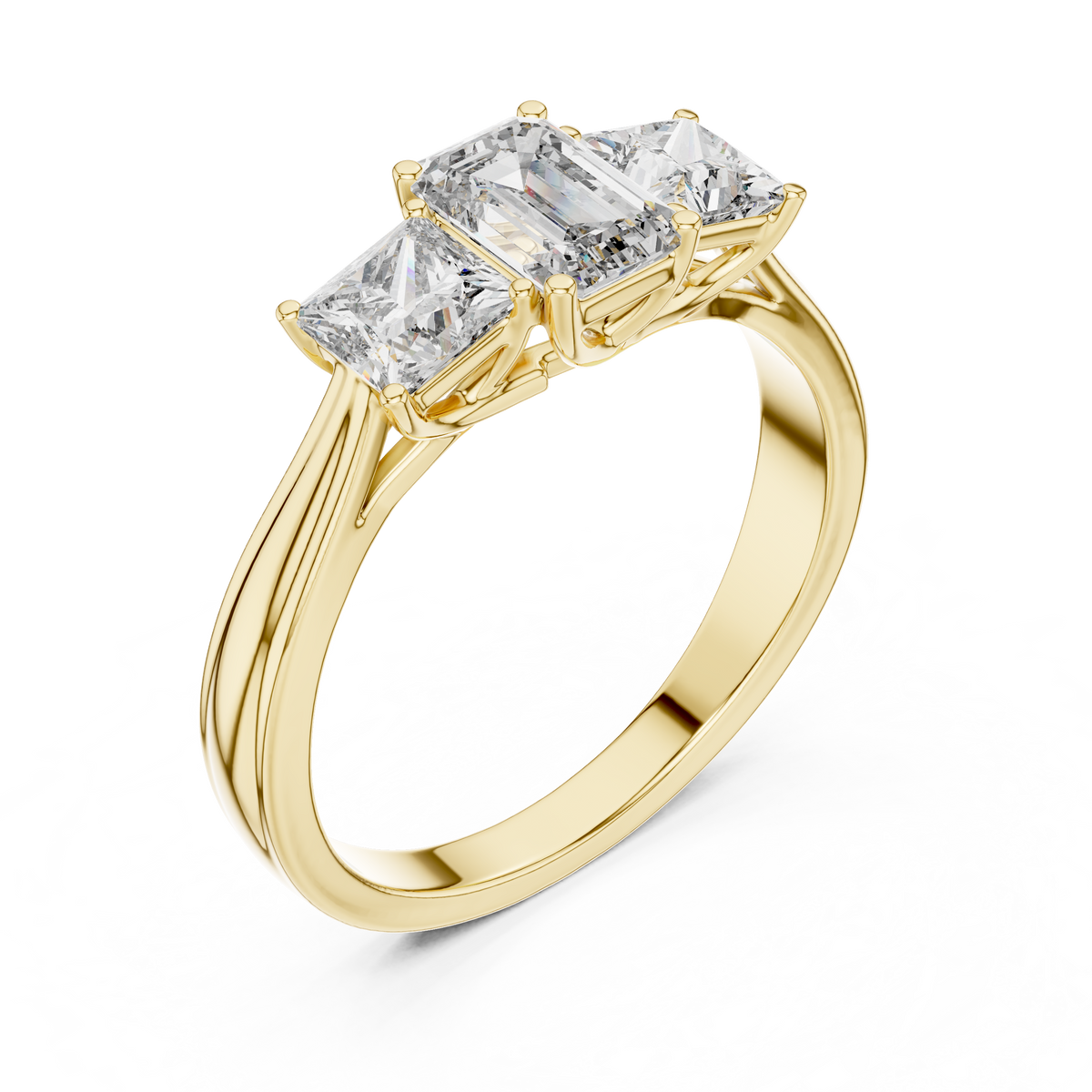1.16ct TW Emerald Cut Lab-Grown Diamond Princess Three Stone Ring