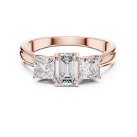 1.16ct TW Emerald Cut Lab-Grown Diamond Princess Three Stone Ring in Rose Gold — Verasah fine jewellery