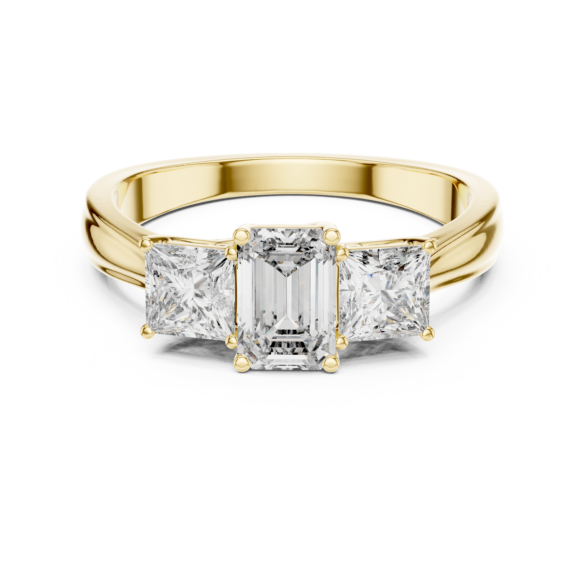 1.16ct TW Emerald Cut Lab-Grown Diamond Princess Three Stone Ring