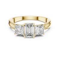 1.16ct TW Emerald Cut Lab-Grown Diamond Princess Three Stone Ring in Yellow Gold — Verasah fine jewellery