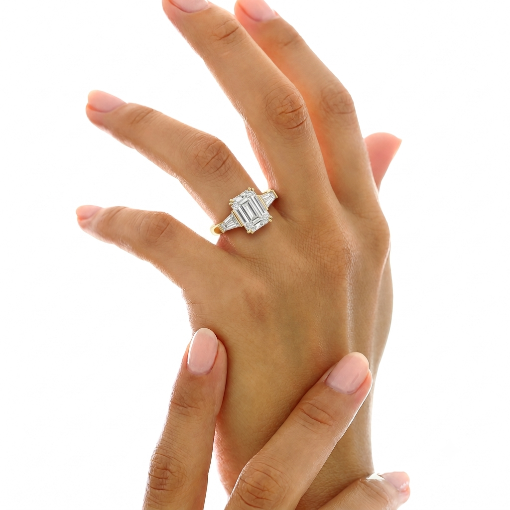 3.5ct TW Emerald Cut Lab-Grown Diamond Three Stone Ring