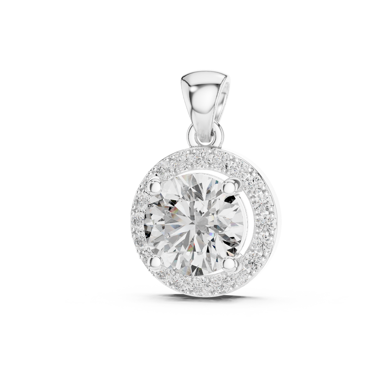 1.2ct TW Round Lab-Grown Diamond Halo Pendant Necklace