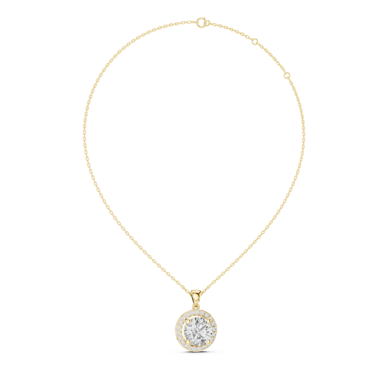 3.22ct TW Round Lab-Grown Diamond Halo Pendant Necklace