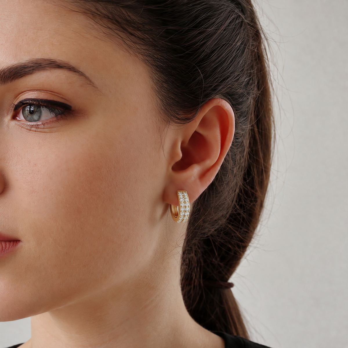0.40ct TW Round Lab-Grown Diamond Double Row Hoop Earrings